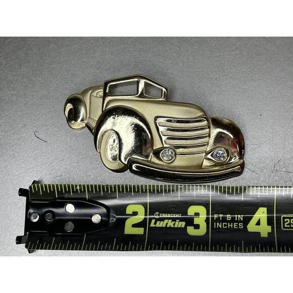 Vintage Convertible Car with Rhinestone Head Lights Gold XL Brooch Pin - Picture 3 of 4